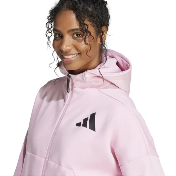 Adidas Womens Z.N.E. Full Zip Light Pink Hoodie with Black Accents - Size L - Picture 7 of 8